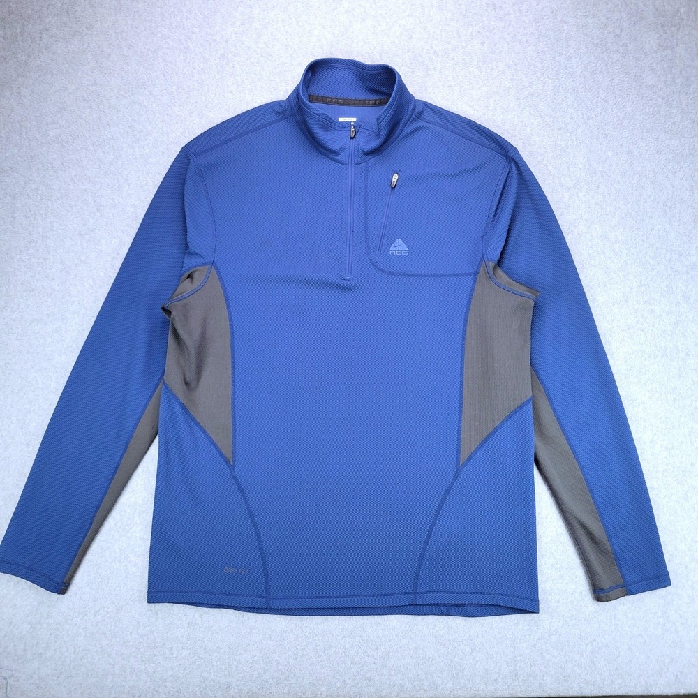 Nike ACG Quarter Zip Pullover Mens XL Blue Waffle Knit Dri-FIT Y2K Techwear